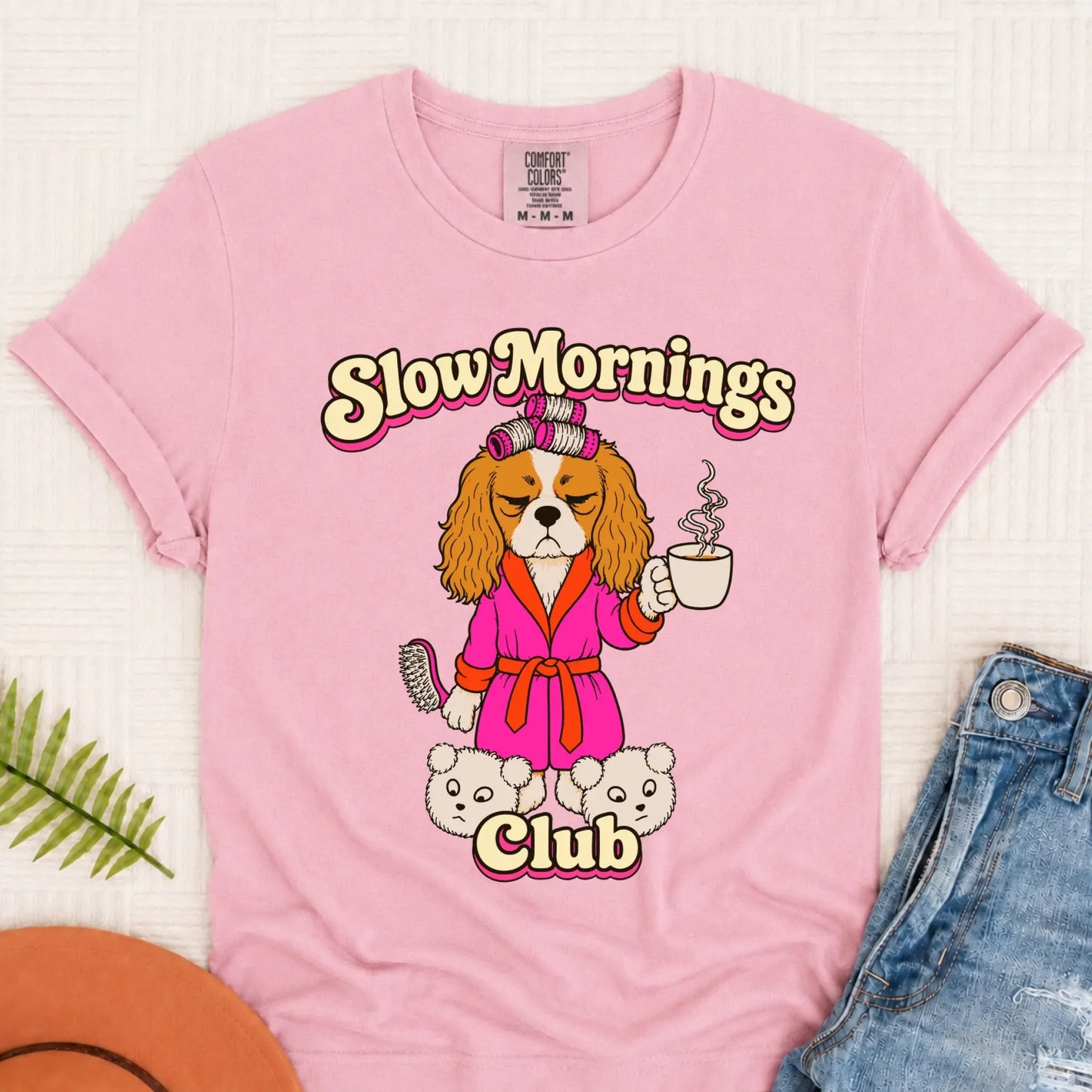 Custom Cavalier Slow Mornings Club Unisex Tshirt Blossom