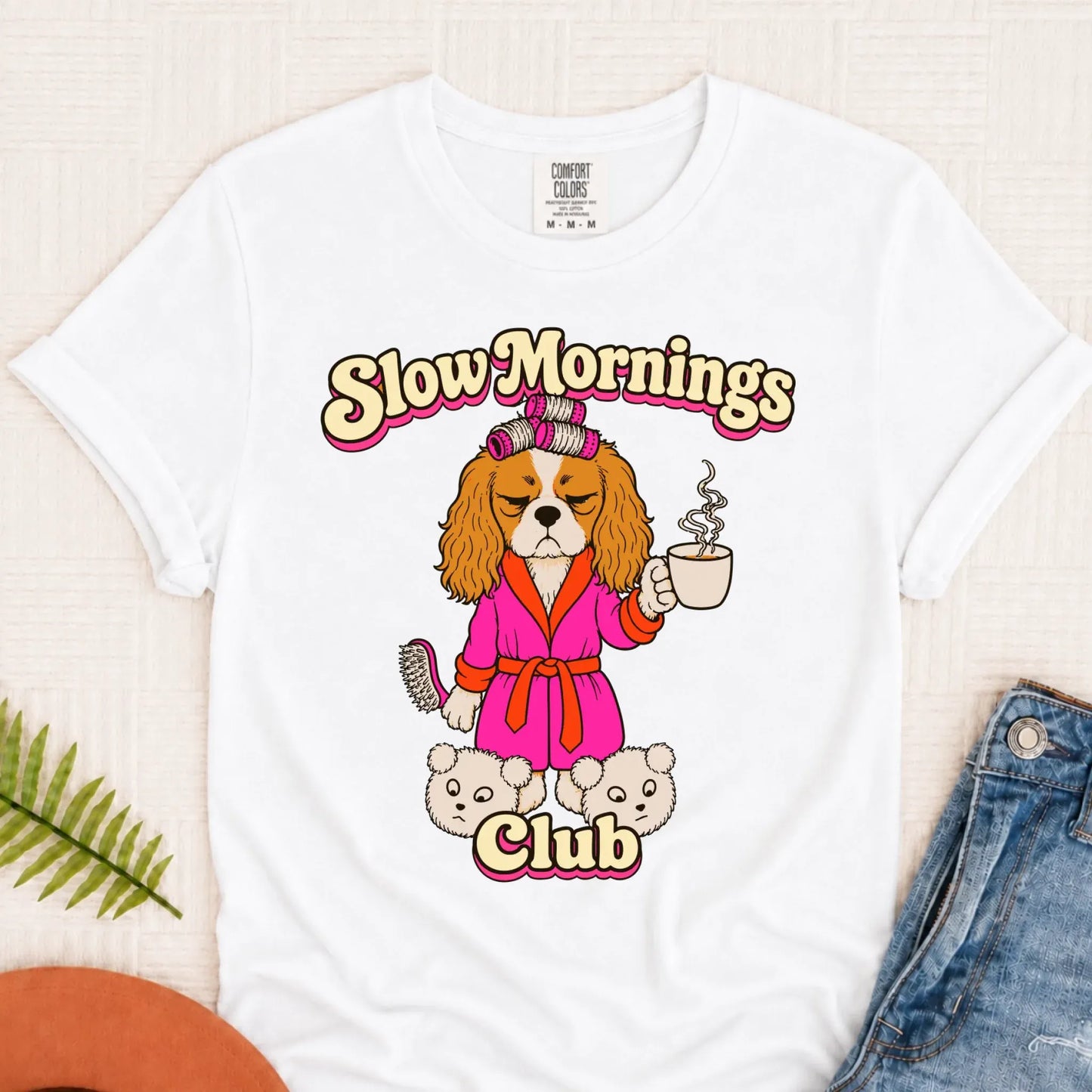 Custom Cavalier Slow Mornings Club Unisex Tshirt White