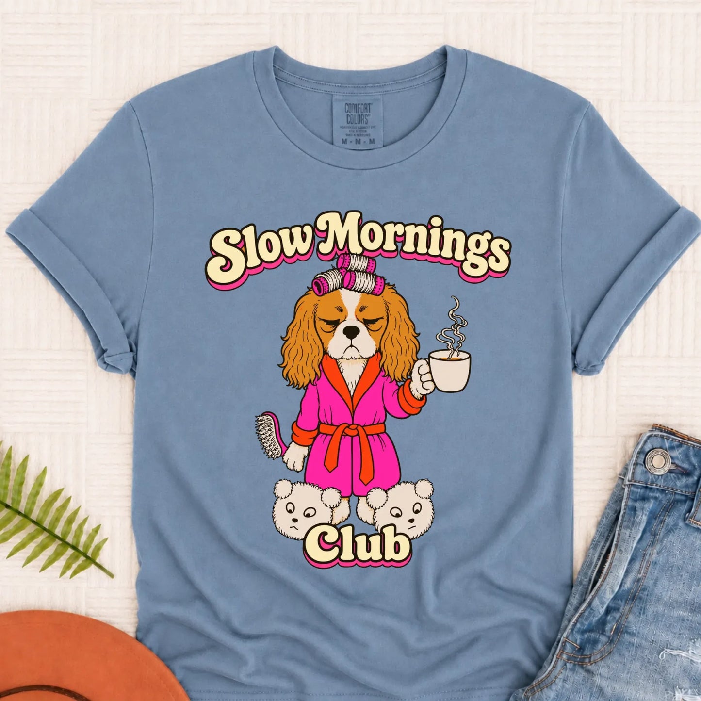Custom Cavalier Slow Mornings Club Unisex Tshirt Blue Jean