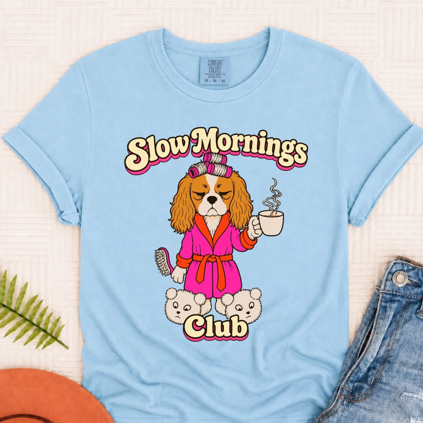 Custom Cavalier Slow Mornings Club Unisex Tshirt Chambray