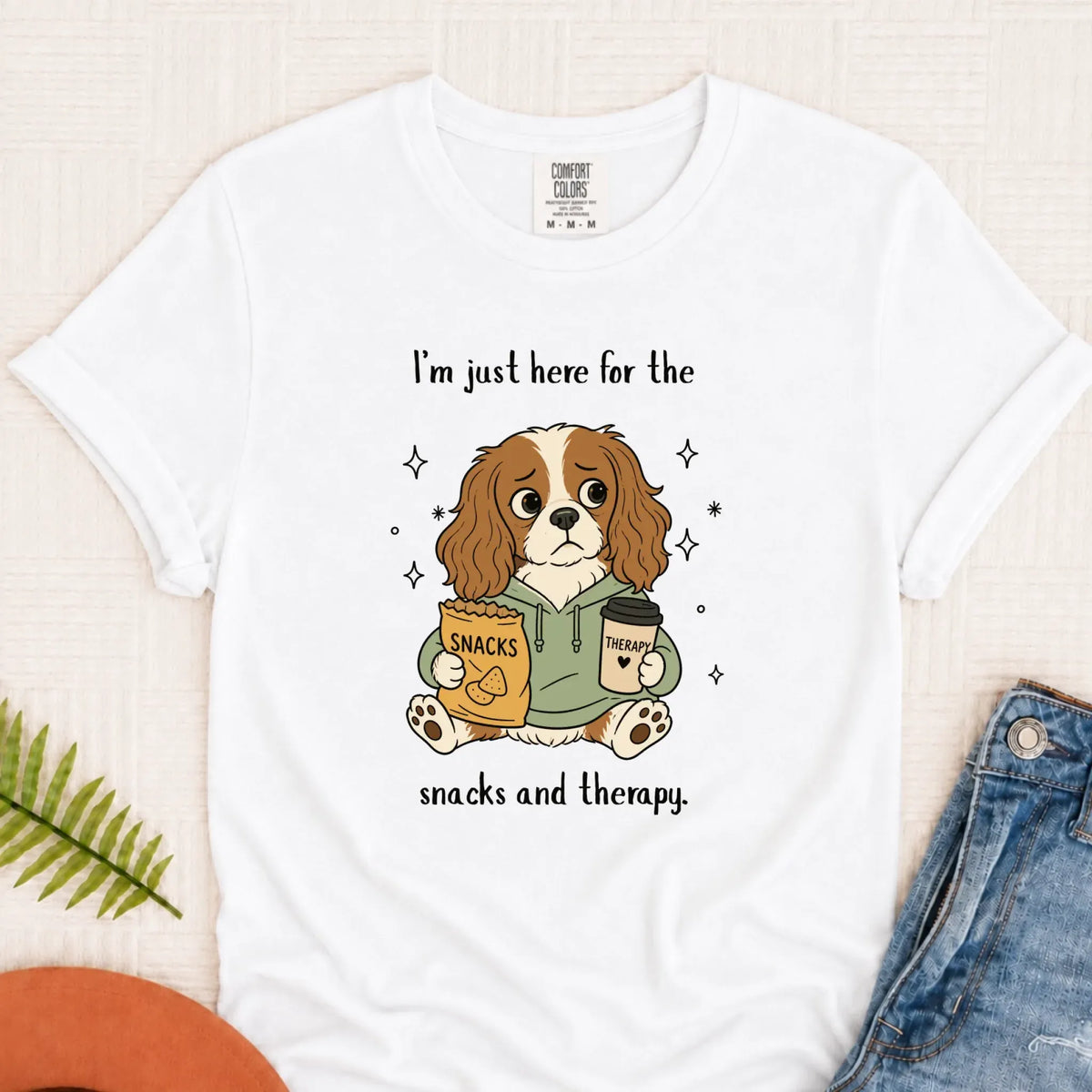 Custom Cavalier Snacks and Therapy Unisex TShirt White