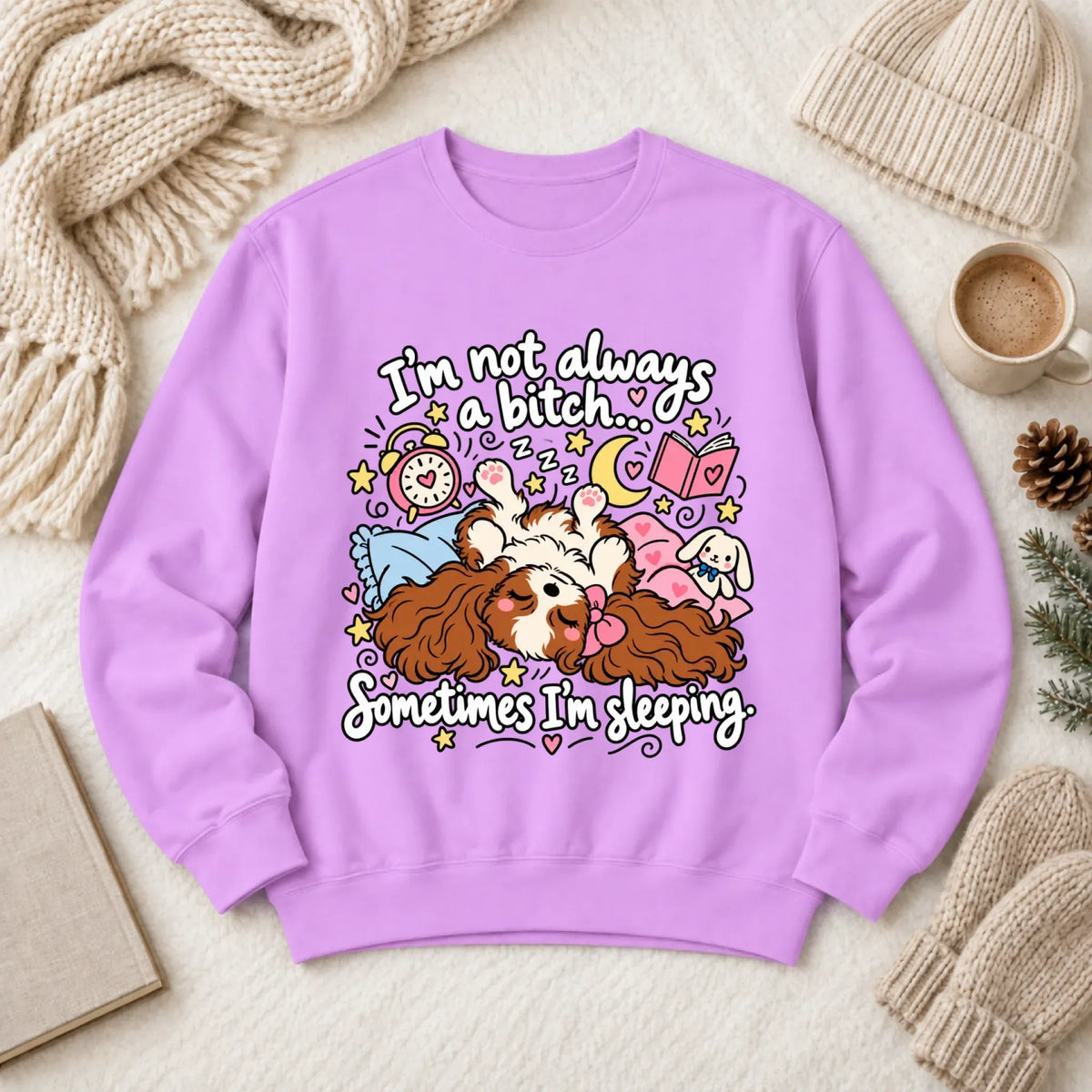 Sweatshirt Neon Violet / S Custom Cavalier Sometimes Sleeping Snark Unisex Sweatshirt