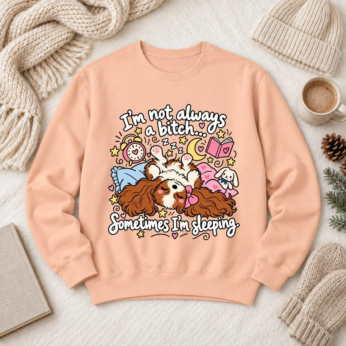 Sweatshirt Peachy / S Custom Cavalier Sometimes Sleeping Snark Unisex Sweatshirt
