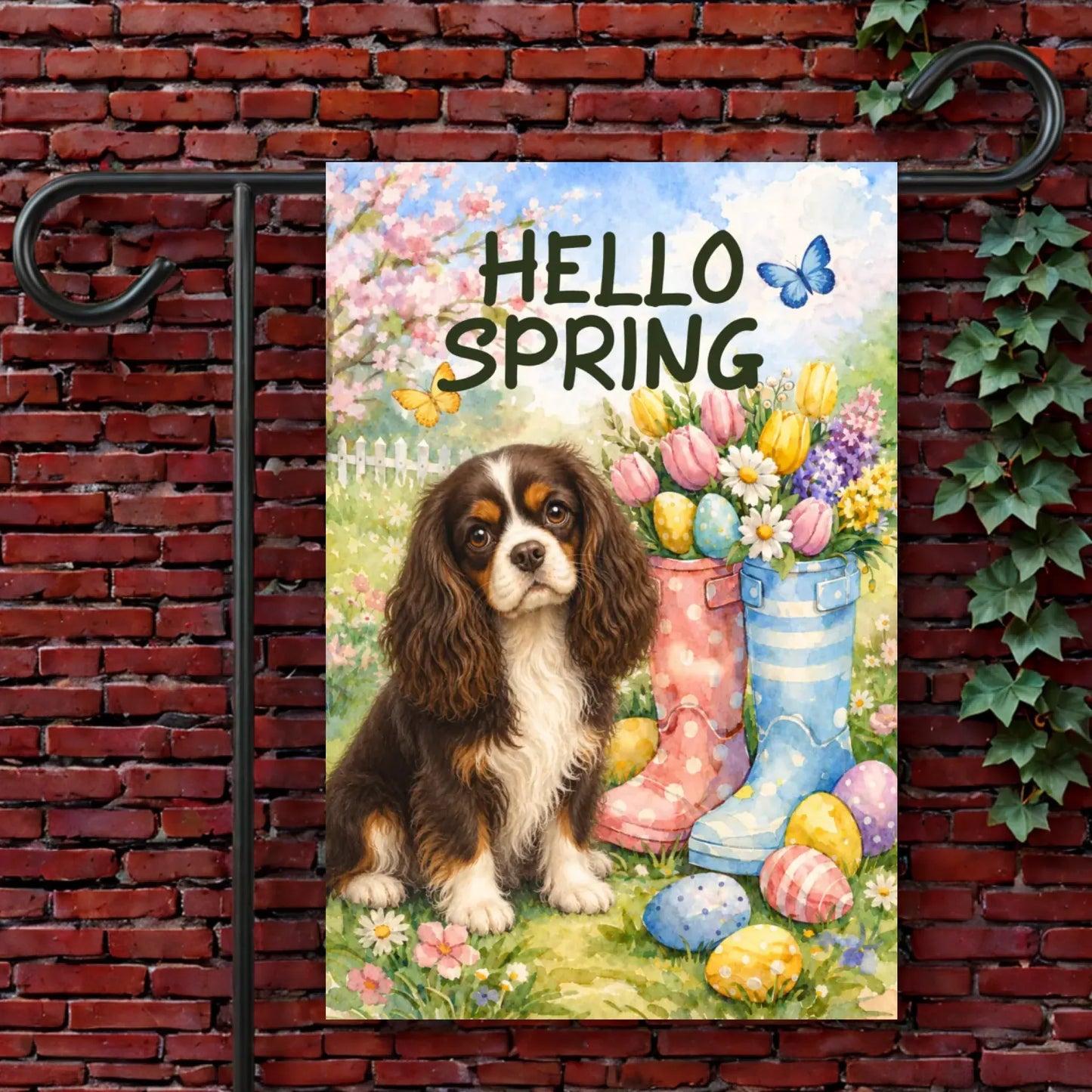 Garden Flag 12'' × 18'' Custom Cavalier Spring Rain Boots Yard Flag