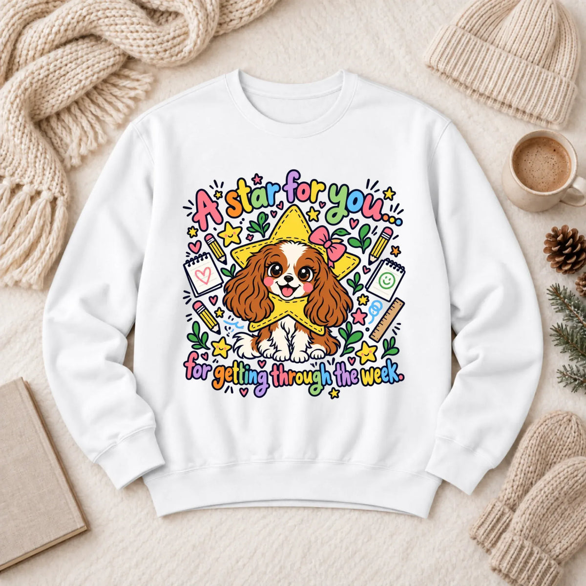 Custom Cavalier Star School Teacher Unisex Sweatshirt White