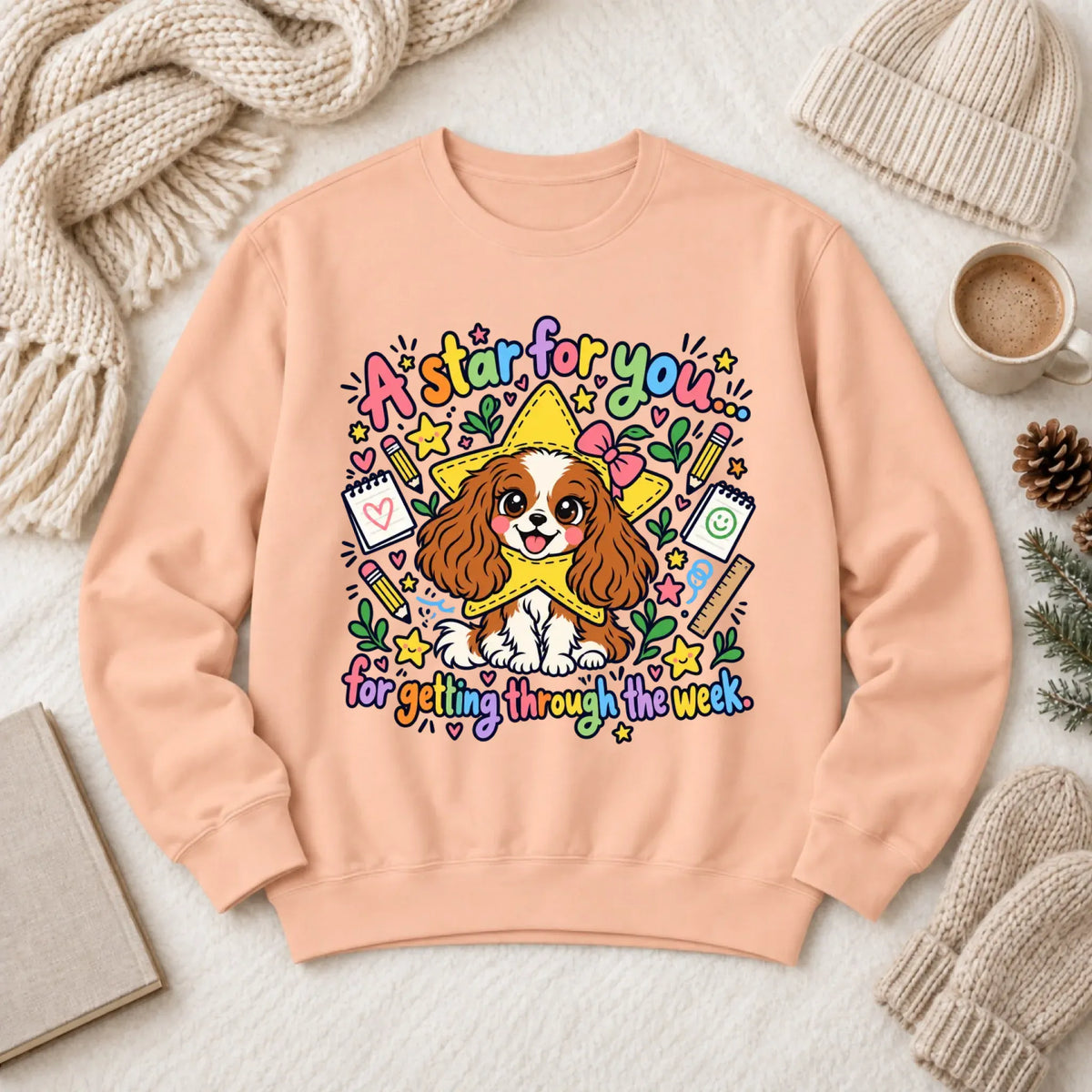 Custom Cavalier Star School Teacher Unisex Sweatshirt Peachy