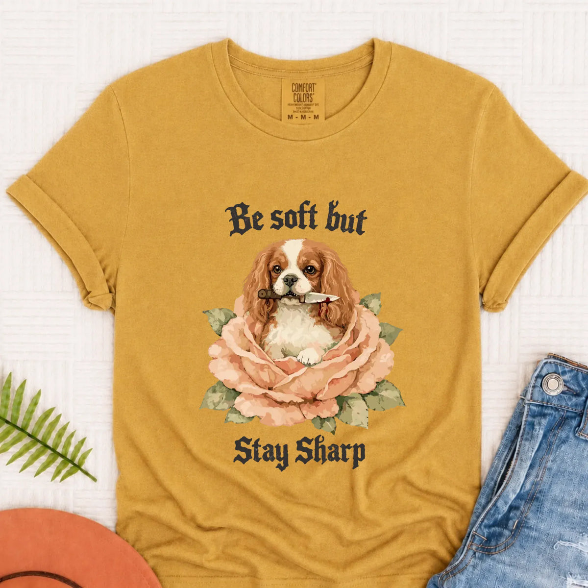 Custom Cavalier Stay Sharp Snarky Unisex TShirt Mustard