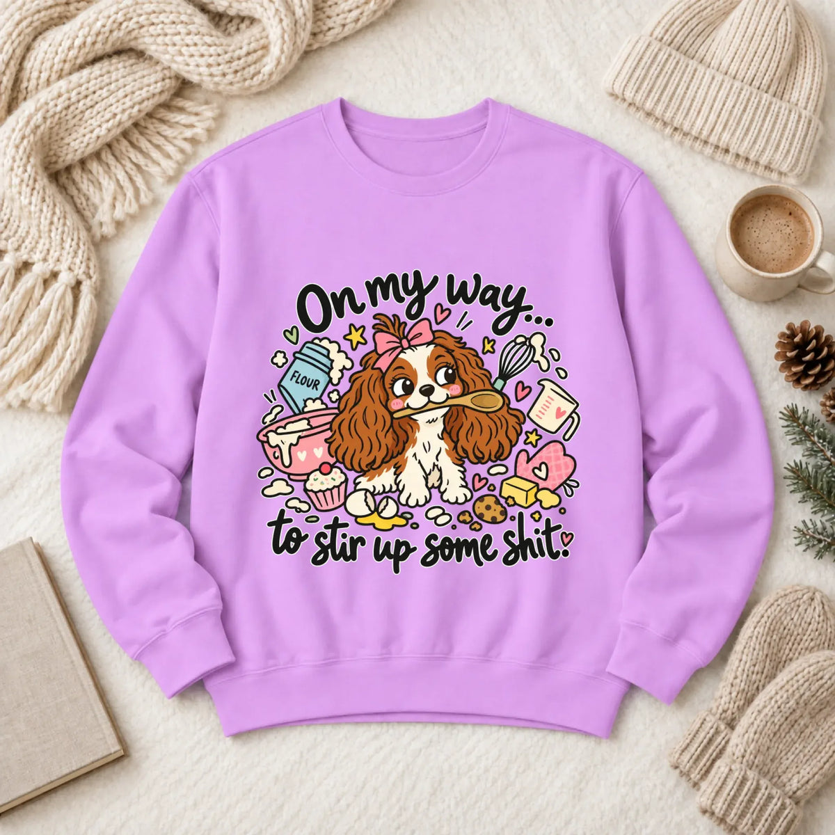 Custom Cavalier Stir Up Stuff Unisex Sweatshirt Neon Violet