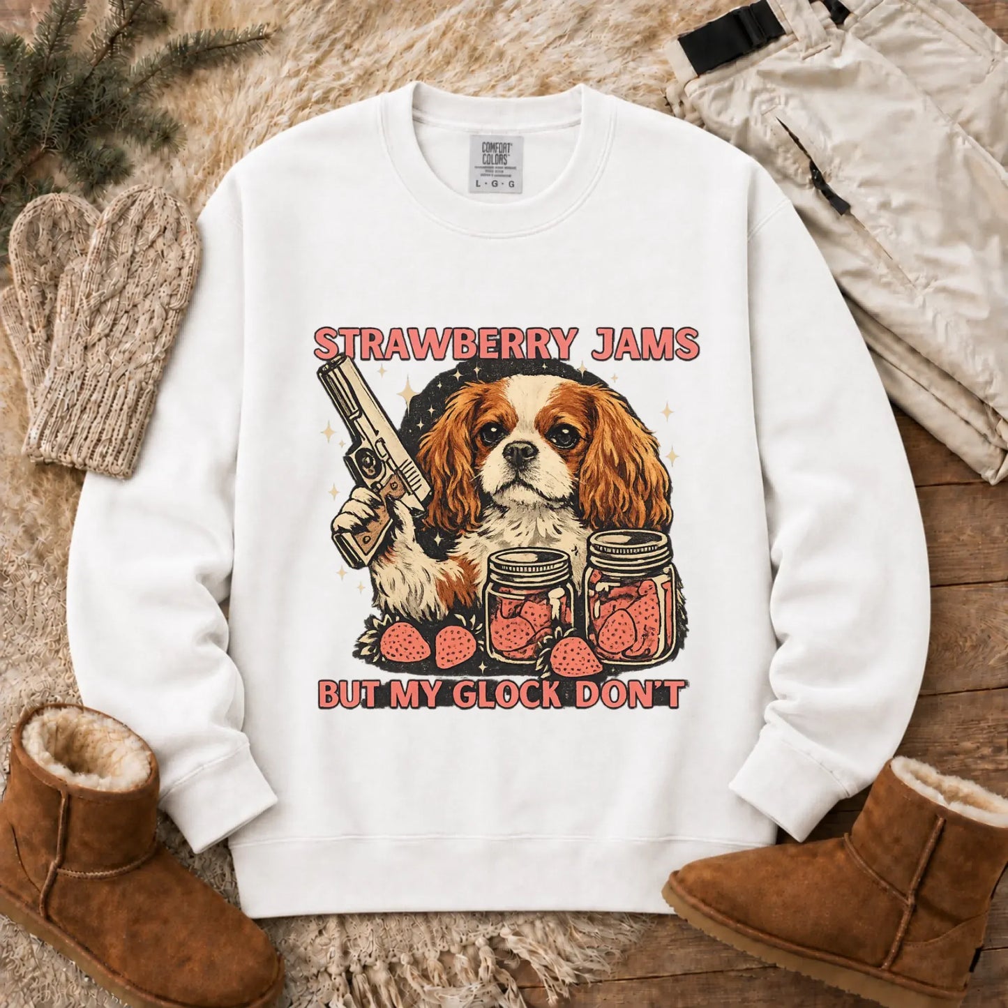 Sweatshirt White / S Custom Cavalier Strawberry Jams Unisex Sweatshirt