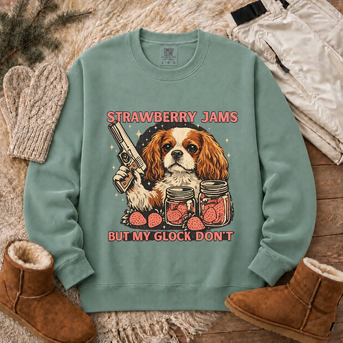 Sweatshirt Light Green / S Custom Cavalier Strawberry Jams Unisex Sweatshirt