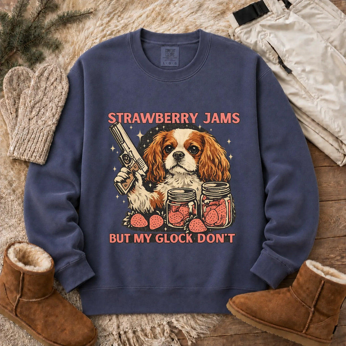 Sweatshirt Denim / S Custom Cavalier Strawberry Jams Unisex Sweatshirt