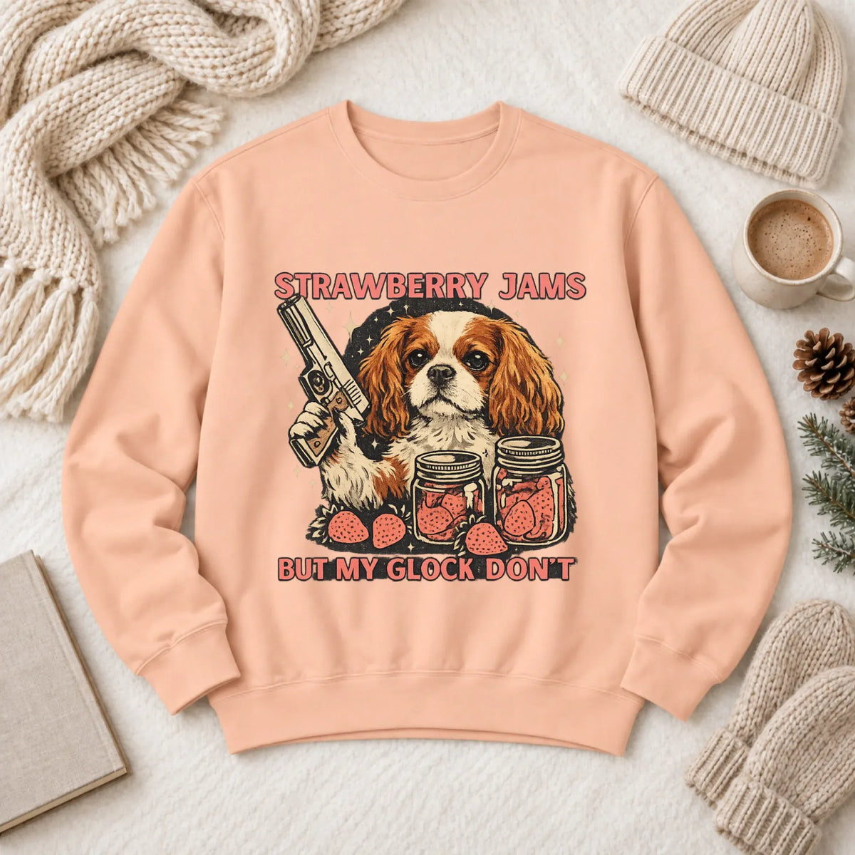 Custom Cavalier Strawberry Jams Unisex Sweatshirt Peachy