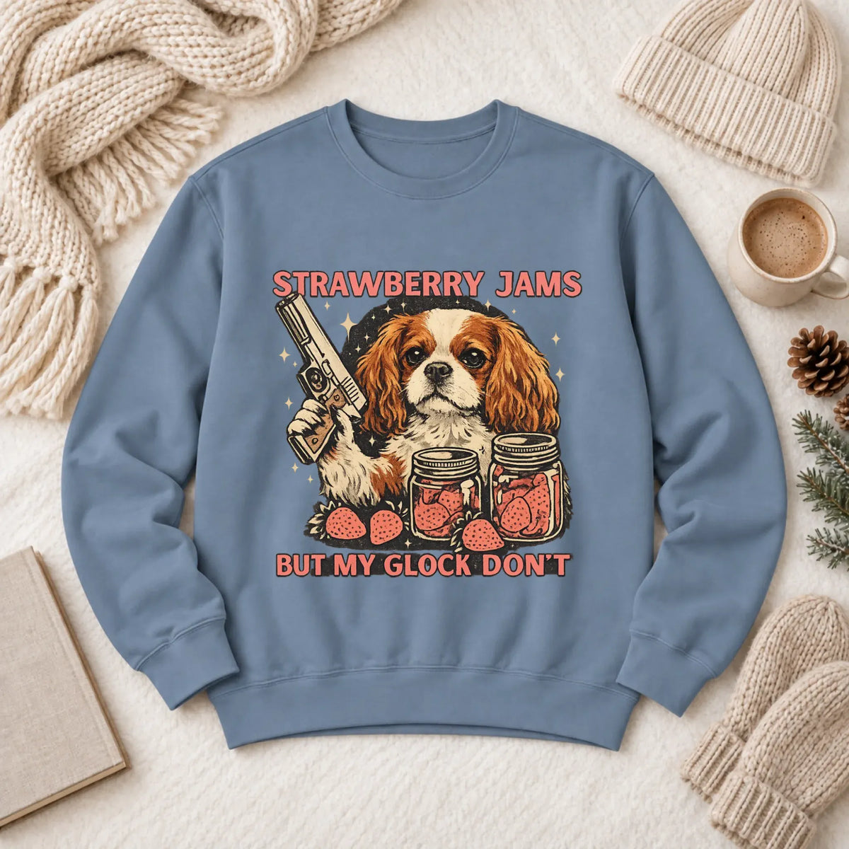 Custom Cavalier Strawberry Jams Unisex Sweatshirt Blue Jean