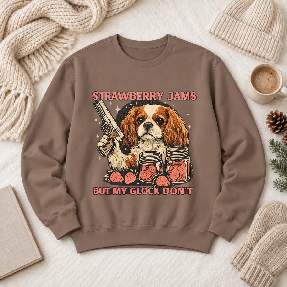 Custom Cavalier Strawberry Jams Unisex Sweatshirt Espresso