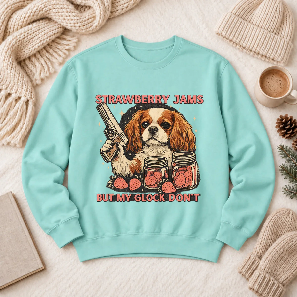 Custom Cavalier Strawberry Jams Unisex Sweatshirt Chalky Mint