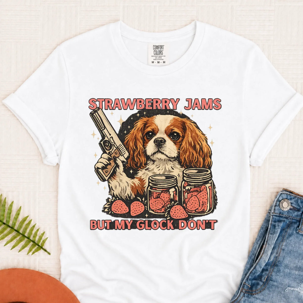 Garden Flag White / S Custom Cavalier Strawberry Jams Unisex TShirt