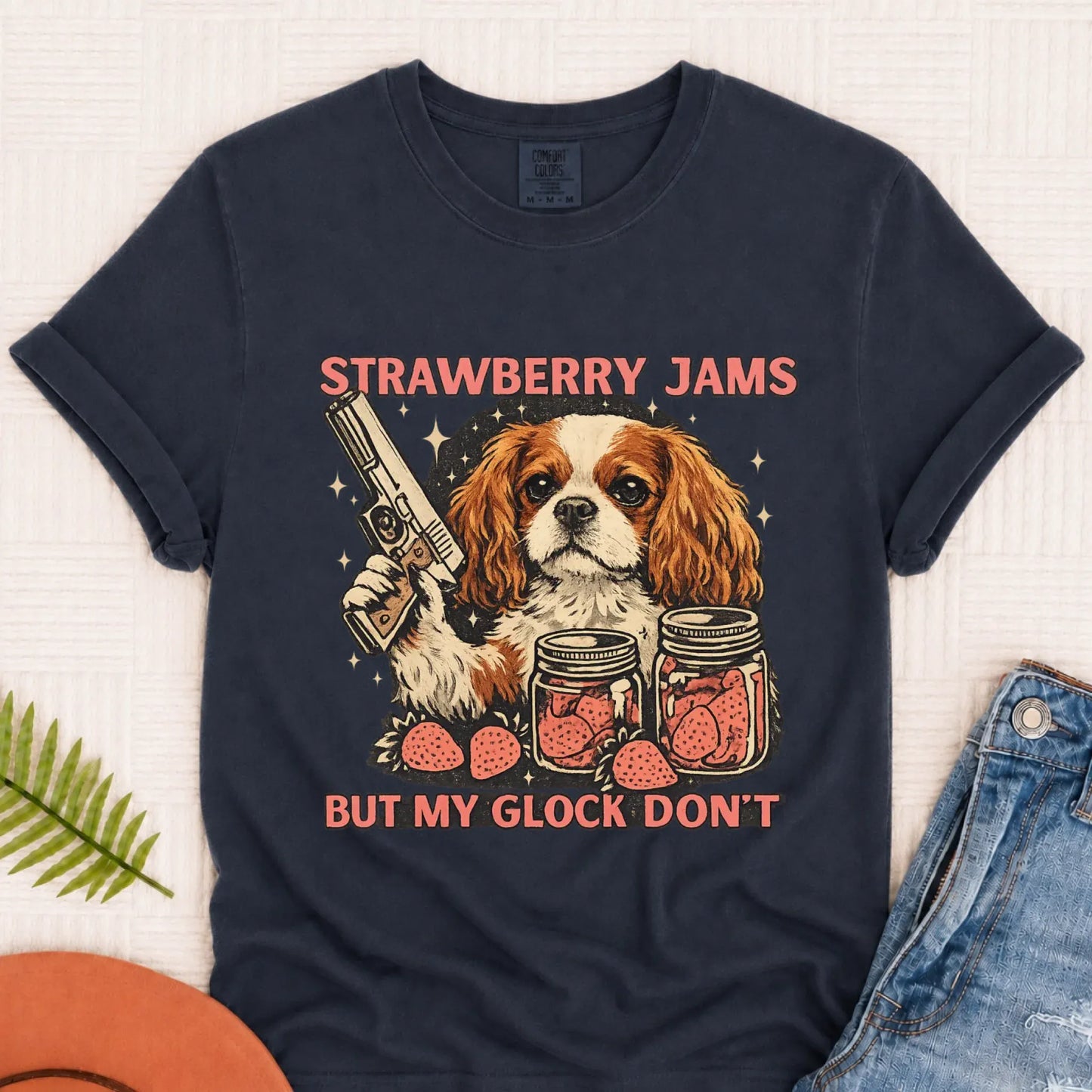 Garden Flag Navy / S Custom Cavalier Strawberry Jams Unisex TShirt