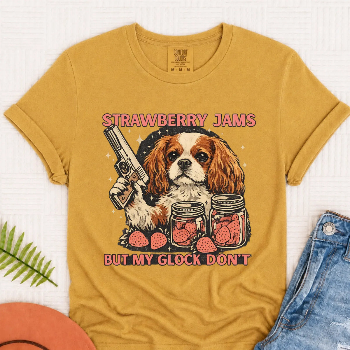 Garden Flag Mustard / S Custom Cavalier Strawberry Jams Unisex TShirt