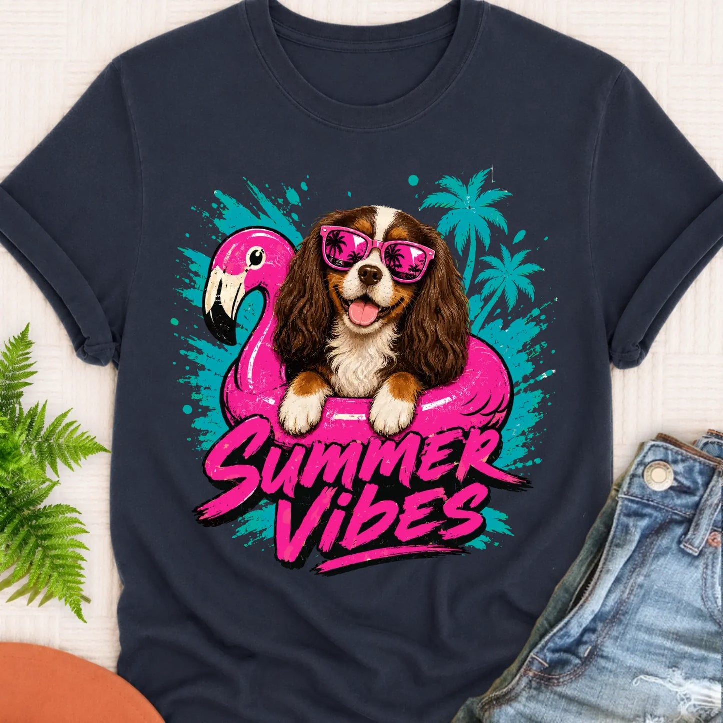 T-Shirt Navy / S Custom Cavalier Summer Vibes Unisex Tshirt