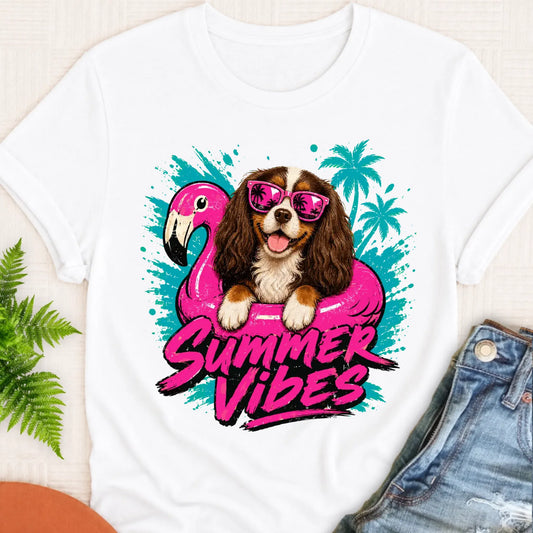 Custom Cavalier Summer Vibes Unisex Tshirt White