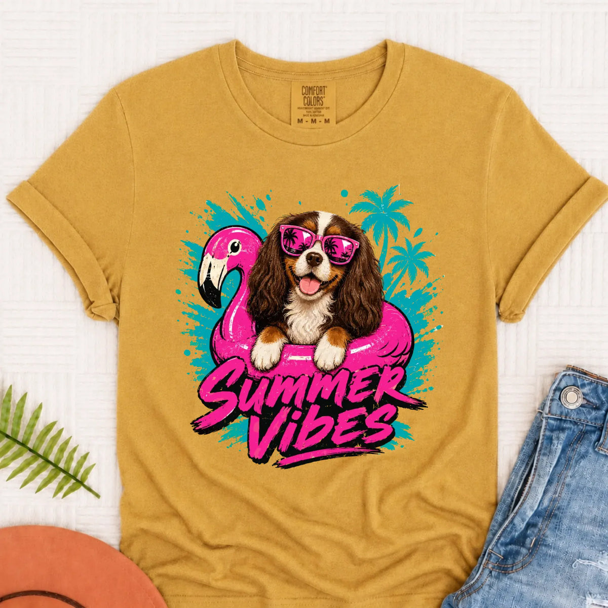 Custom Cavalier Summer Vibes Unisex Tshirt Mustard