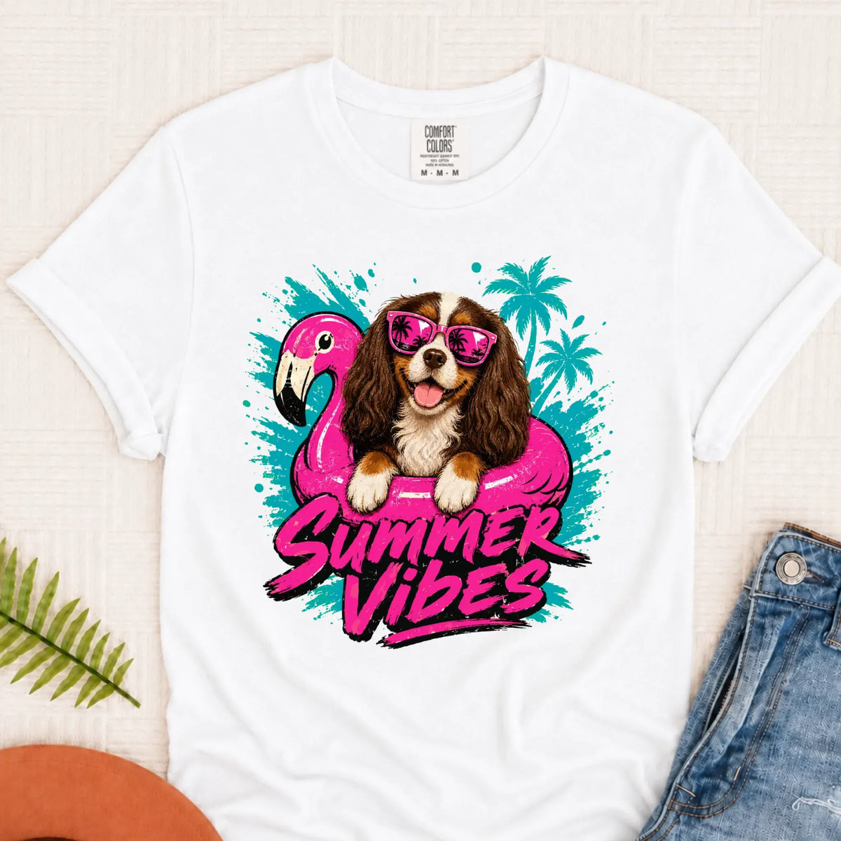 Custom Cavalier Summer Vibes Unisex Tshirt White