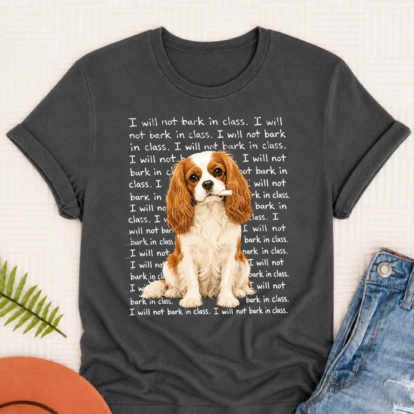 Custom Cavalier Teacher Will Not Bark Unisex TShirt Pepper