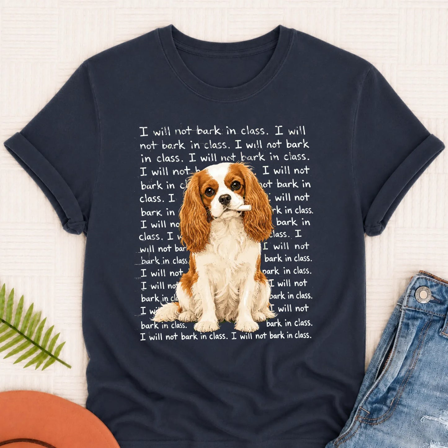 Custom Cavalier Teacher Will Not Bark Unisex TShirt Navy