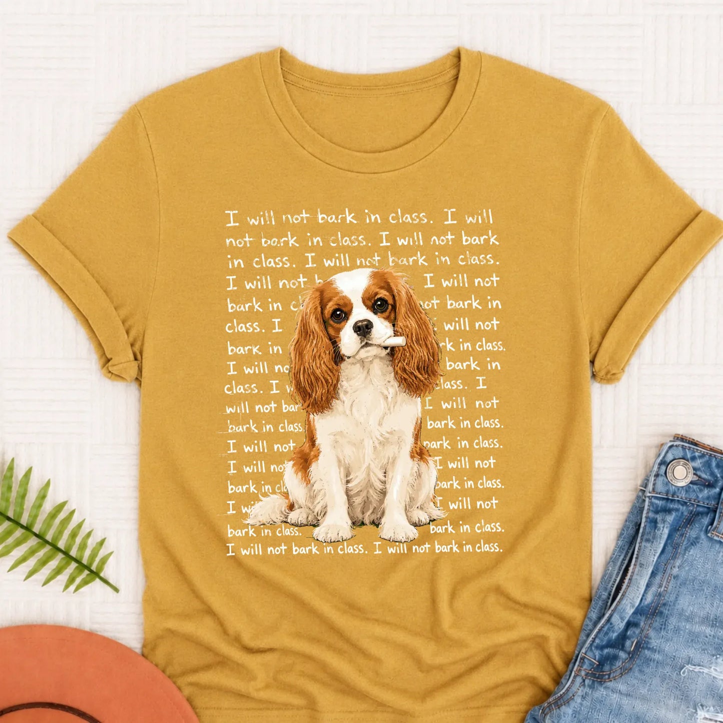Custom Cavalier Teacher Will Not Bark Unisex TShirt Mustard