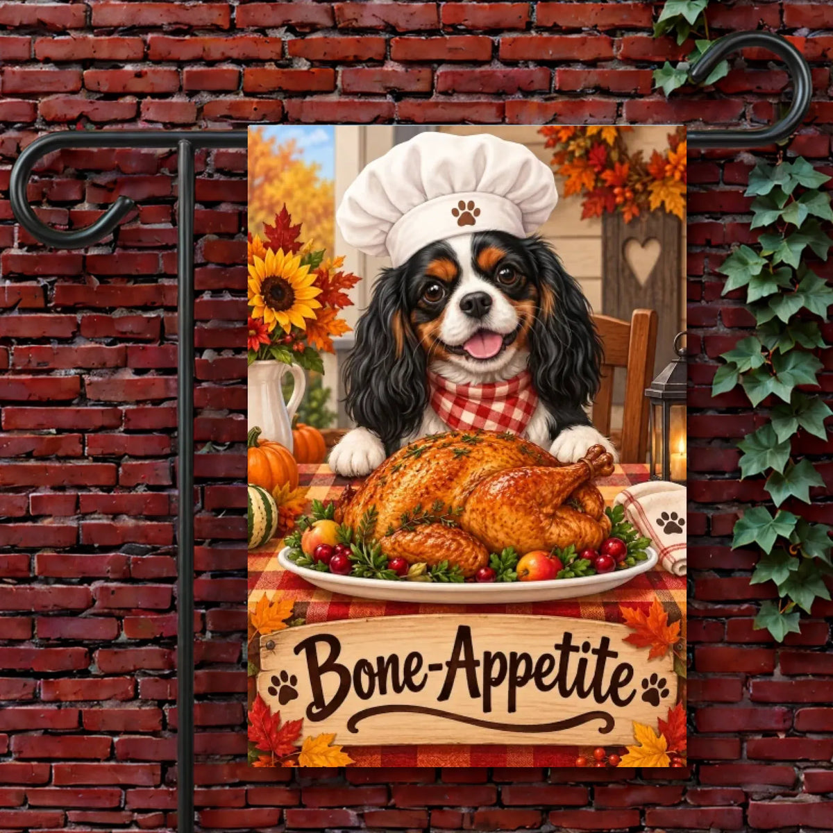 Custom Cavalier Thanksgiving Bone-Appetite Garden Flag 12'' × 18''