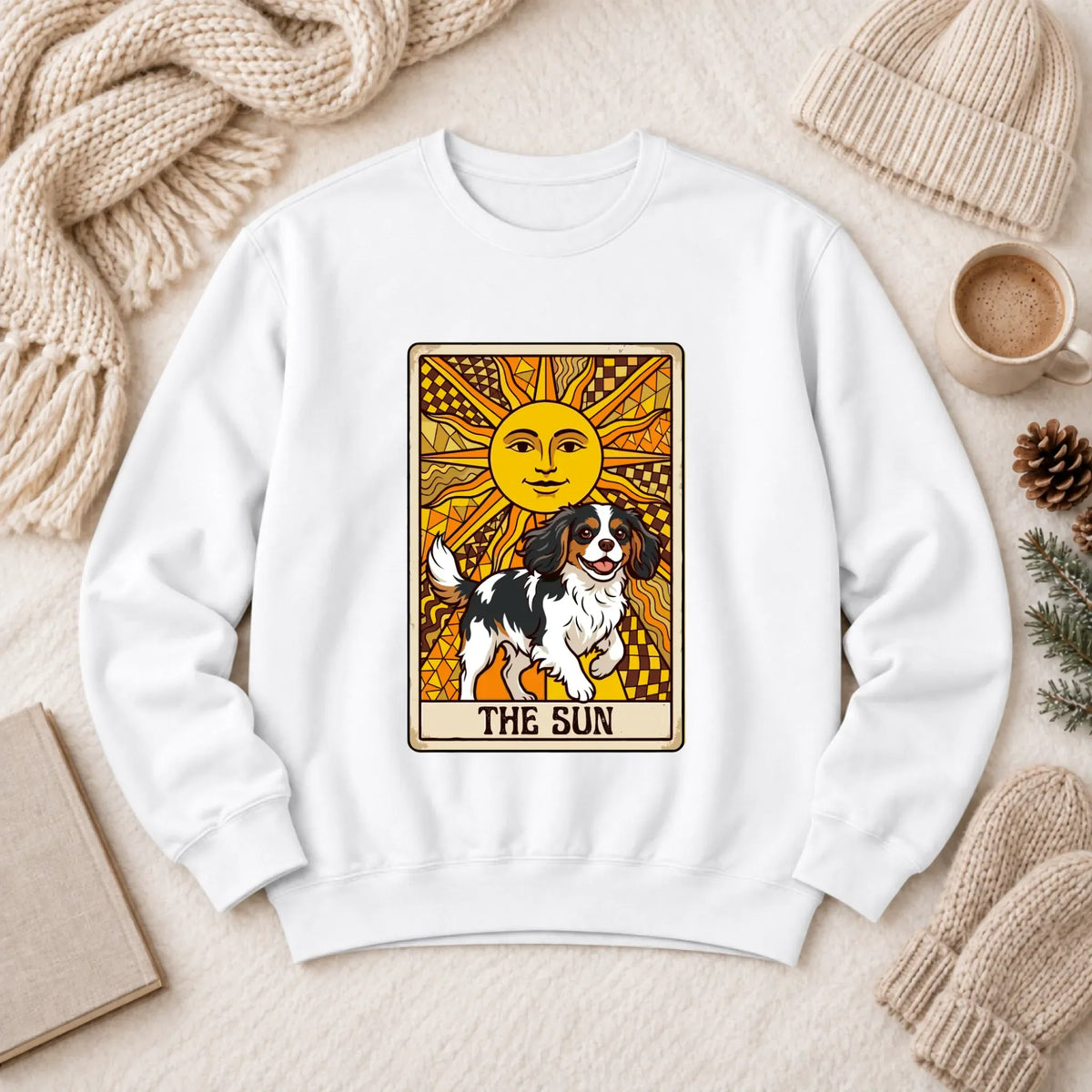 Custom Cavalier The Sun Tarot Unisex Sweatshirt White