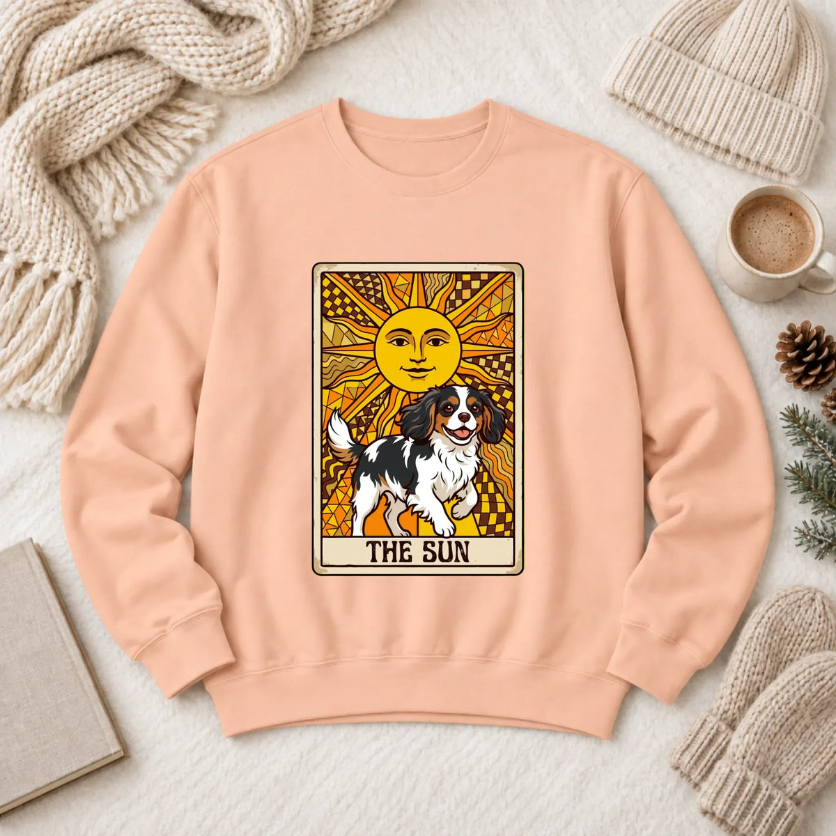 Custom Cavalier The Sun Tarot Unisex Sweatshirt Peachy