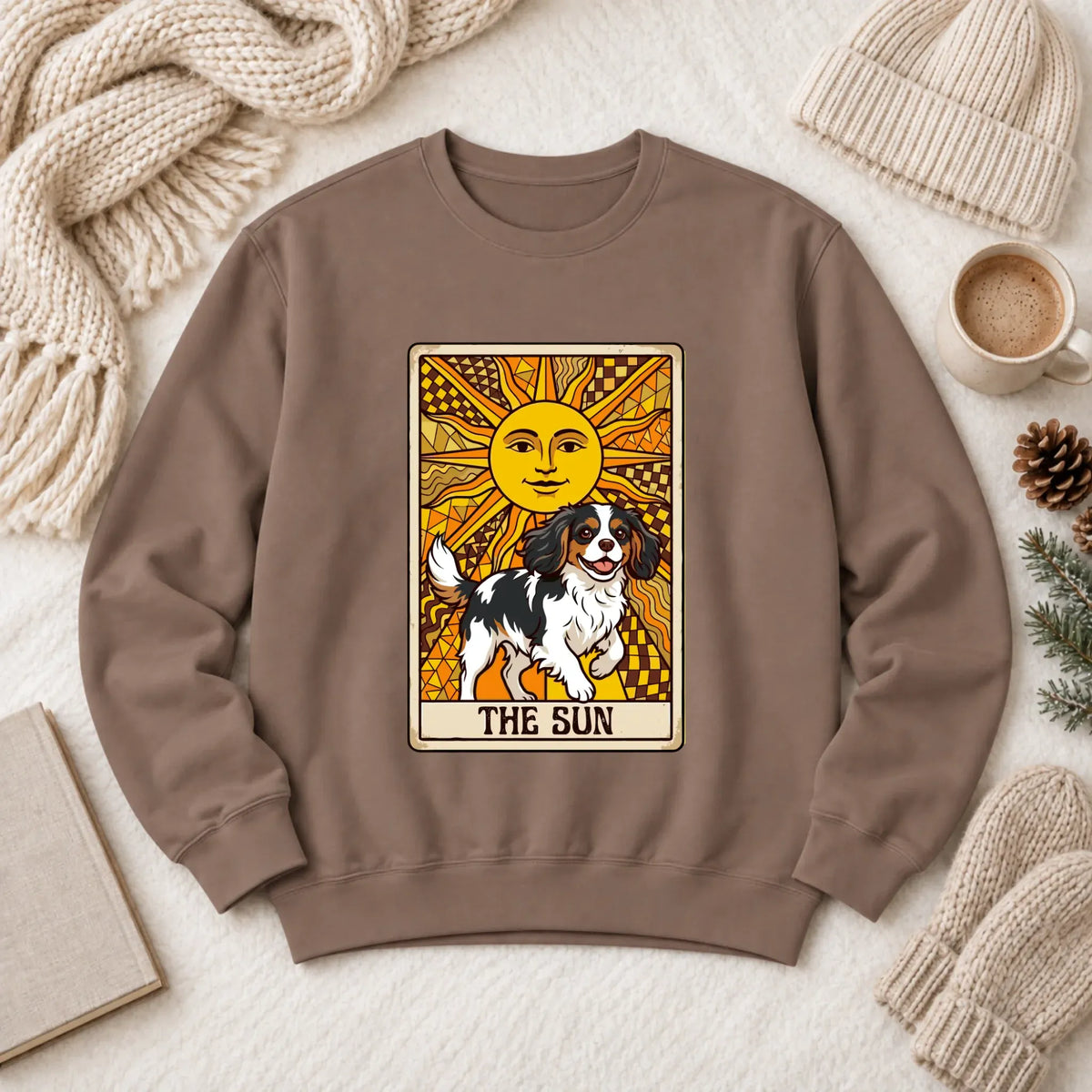 Custom Cavalier The Sun Tarot Unisex Sweatshirt Espresso