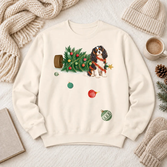 Custom Cavalier Uh Oh Christmas Tree Unisex Sweatshirt Ivory