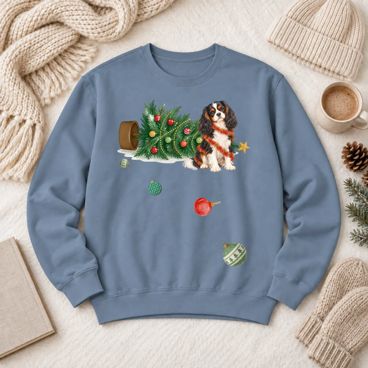 Custom Cavalier Uh Oh Christmas Tree Unisex Sweatshirt Blue Jean