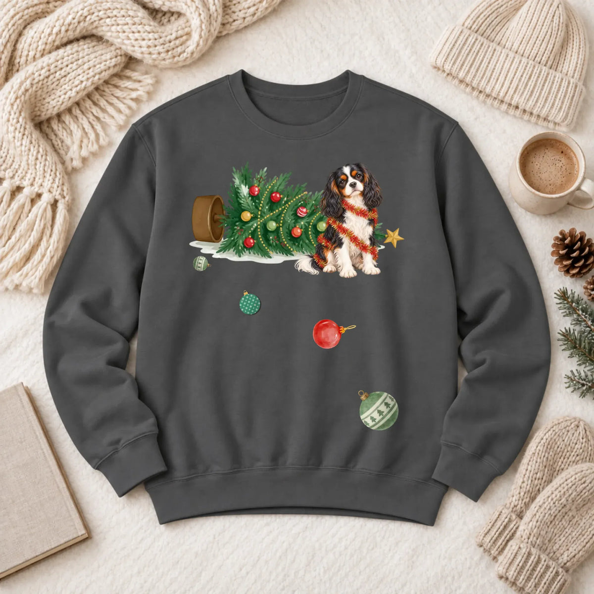 Custom Cavalier Uh Oh Christmas Tree Unisex Sweatshirt Pepper