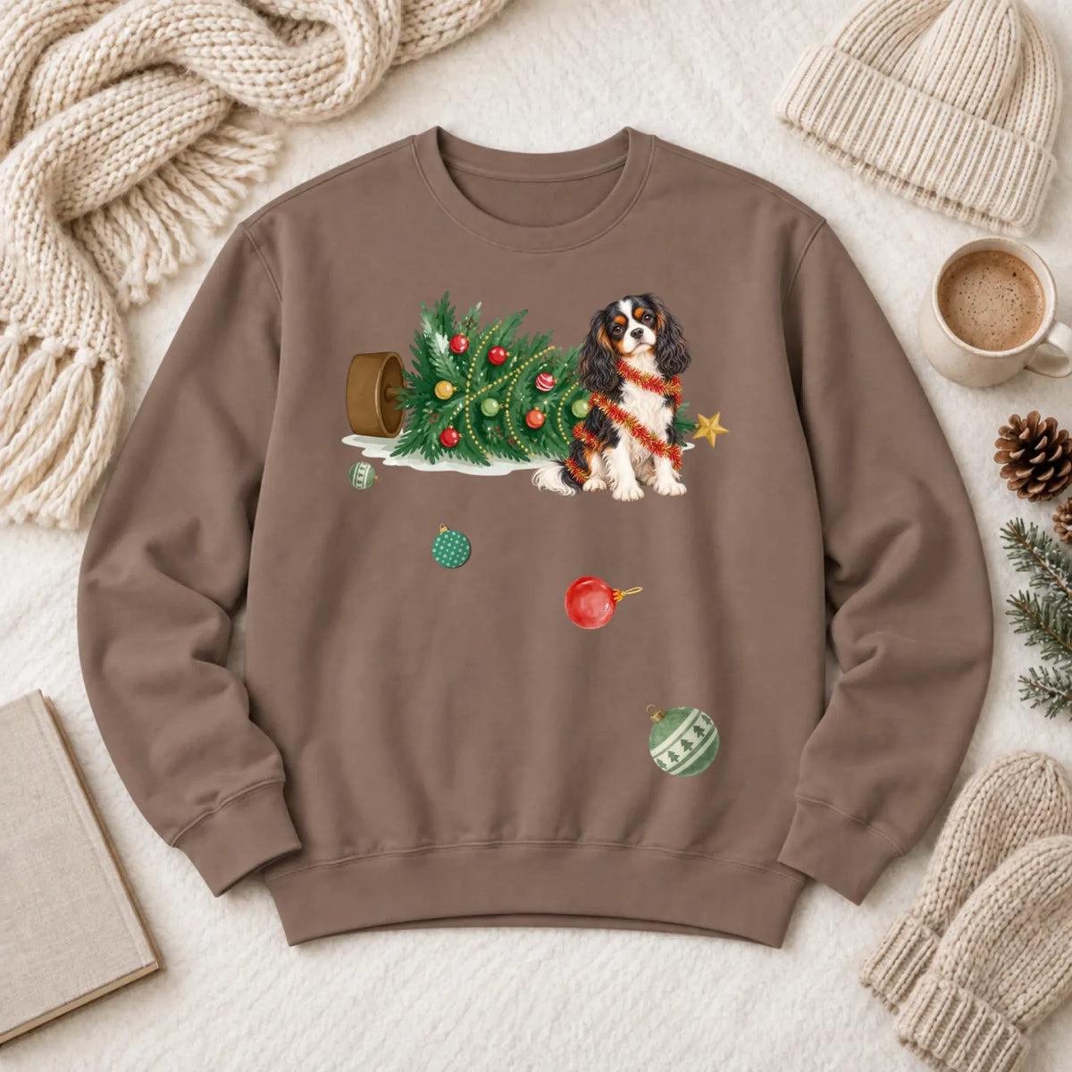 Custom Cavalier Uh Oh Christmas Tree Unisex Sweatshirt Espresso