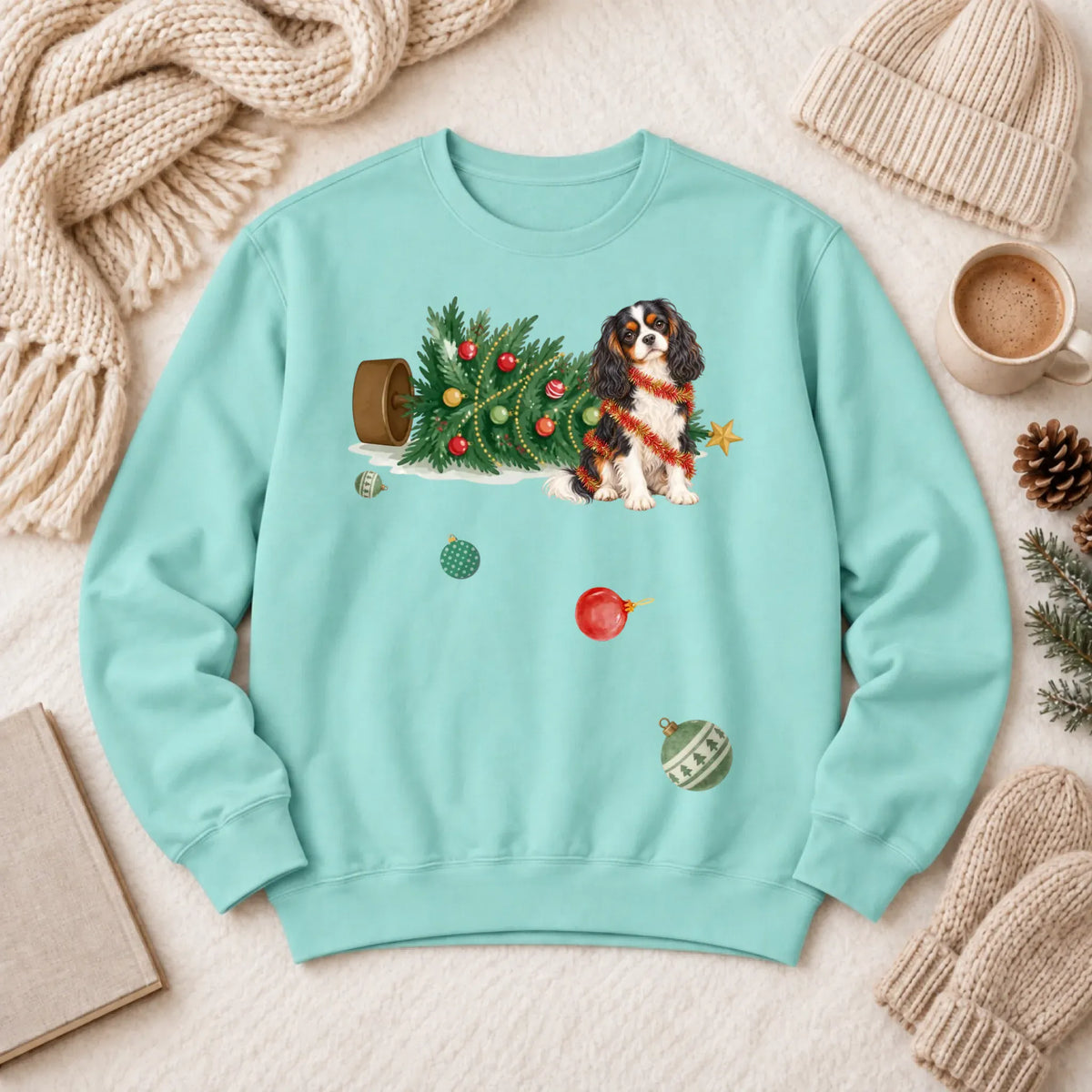 Custom Cavalier Uh Oh Christmas Tree Unisex Sweatshirt Chalky Mint
