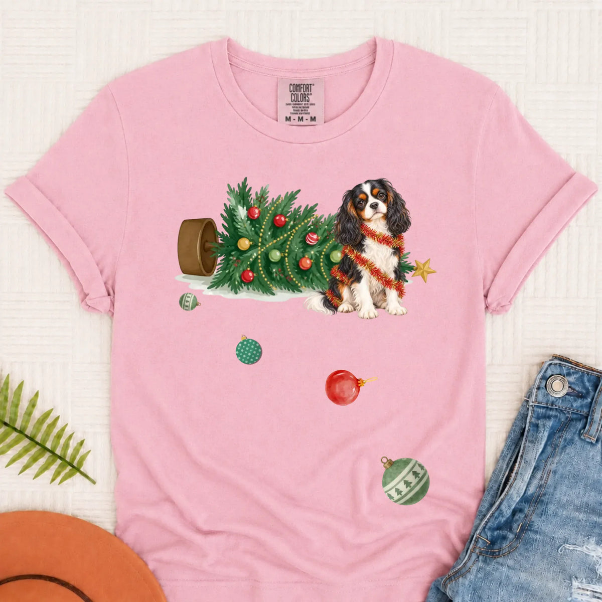 Custom Cavalier Uh Oh Christmas Tree Unisex Tshirt Blossom