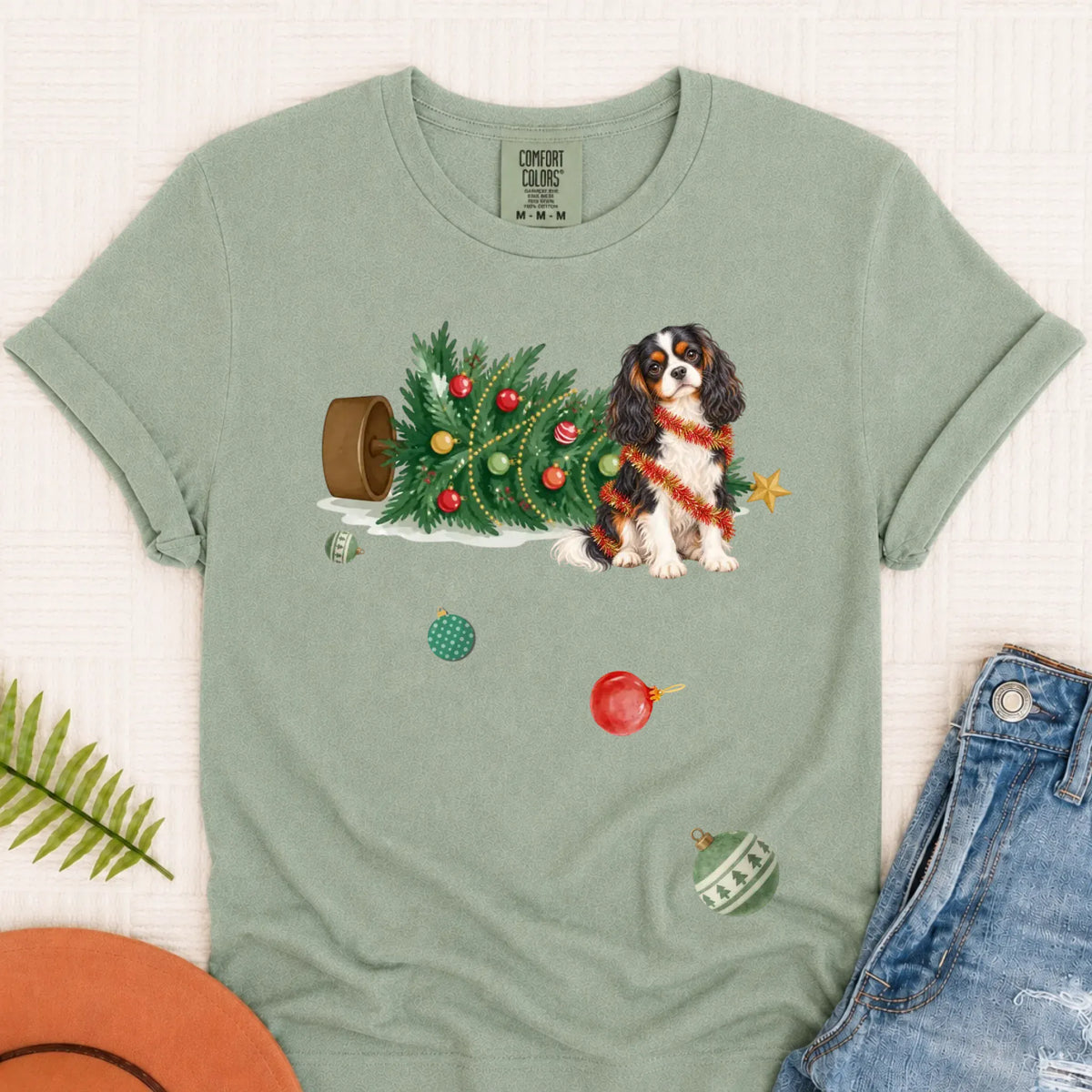 Custom Cavalier Uh Oh Christmas Tree Unisex Tshirt Bay