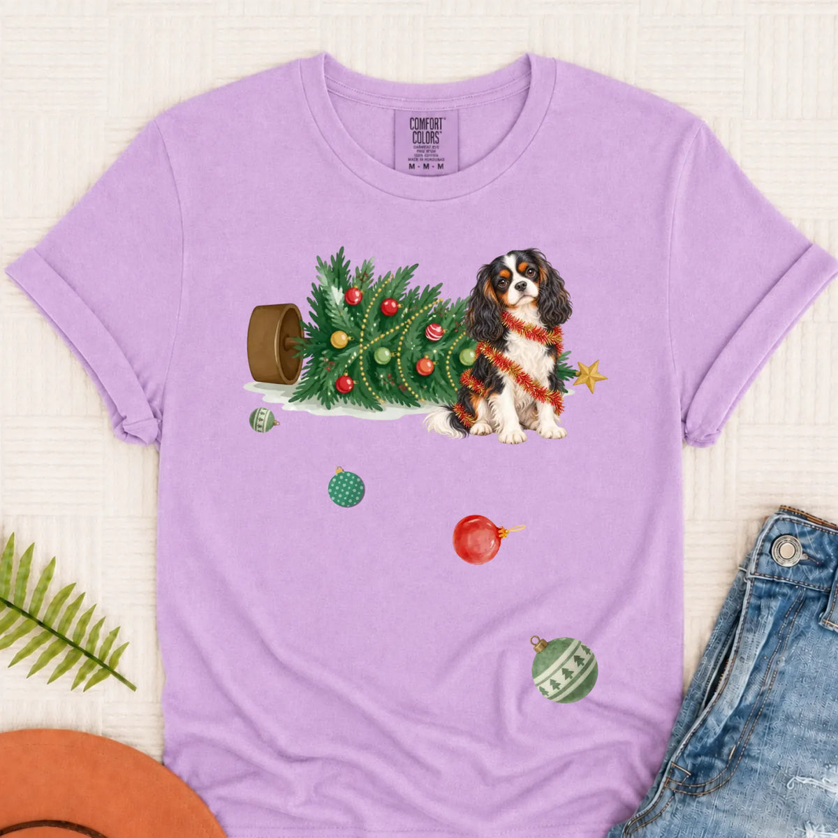 Custom Cavalier Uh Oh Christmas Tree Unisex Tshirt Orchid