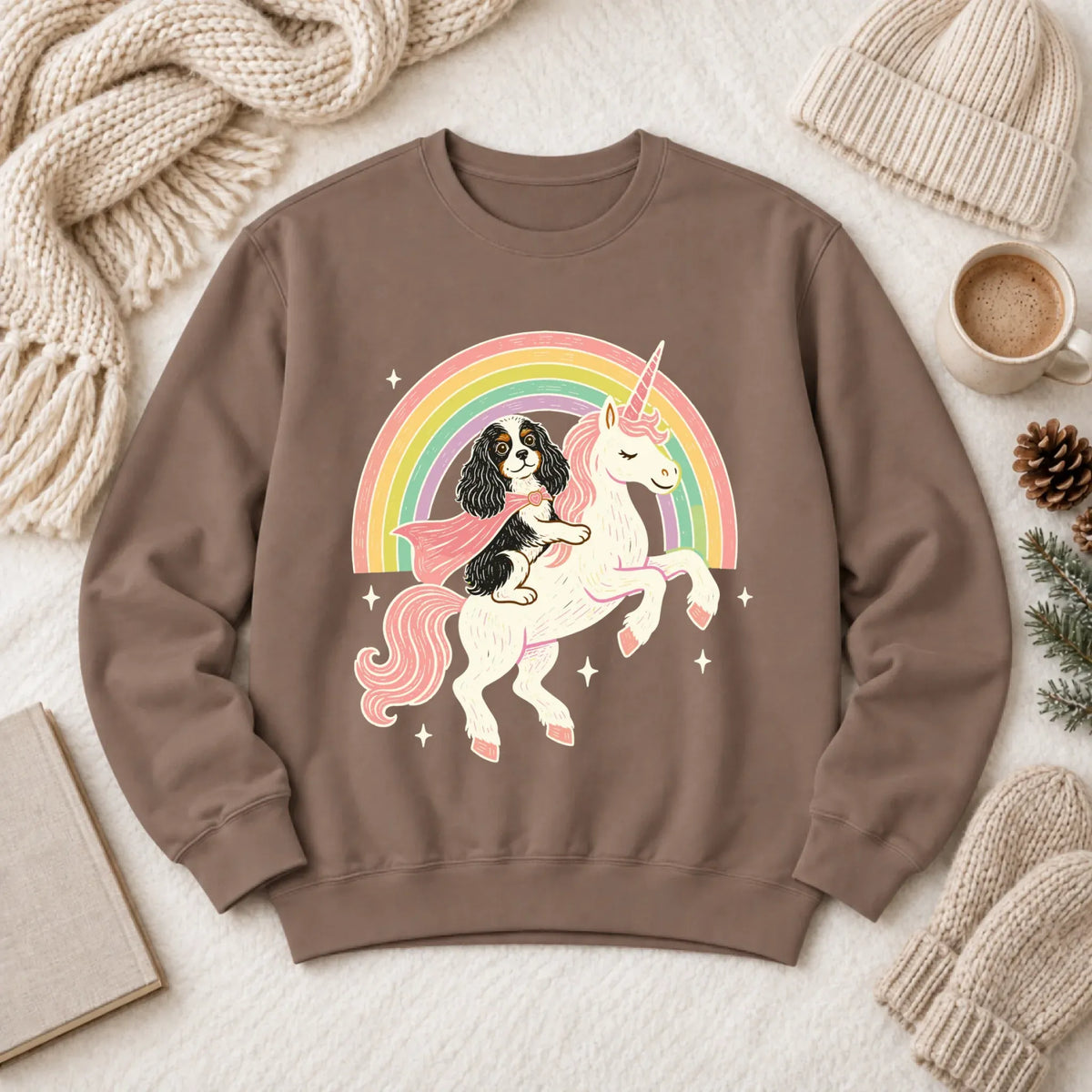 Custom Cavalier Unicorn Rainbow Unisex Sweatshirt Espresso