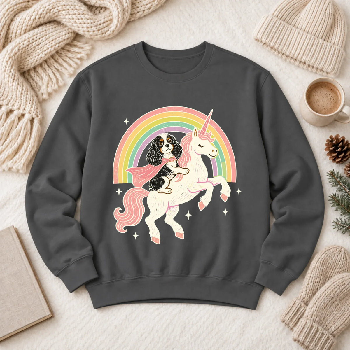 Custom Cavalier Unicorn Rainbow Unisex Sweatshirt Pepper