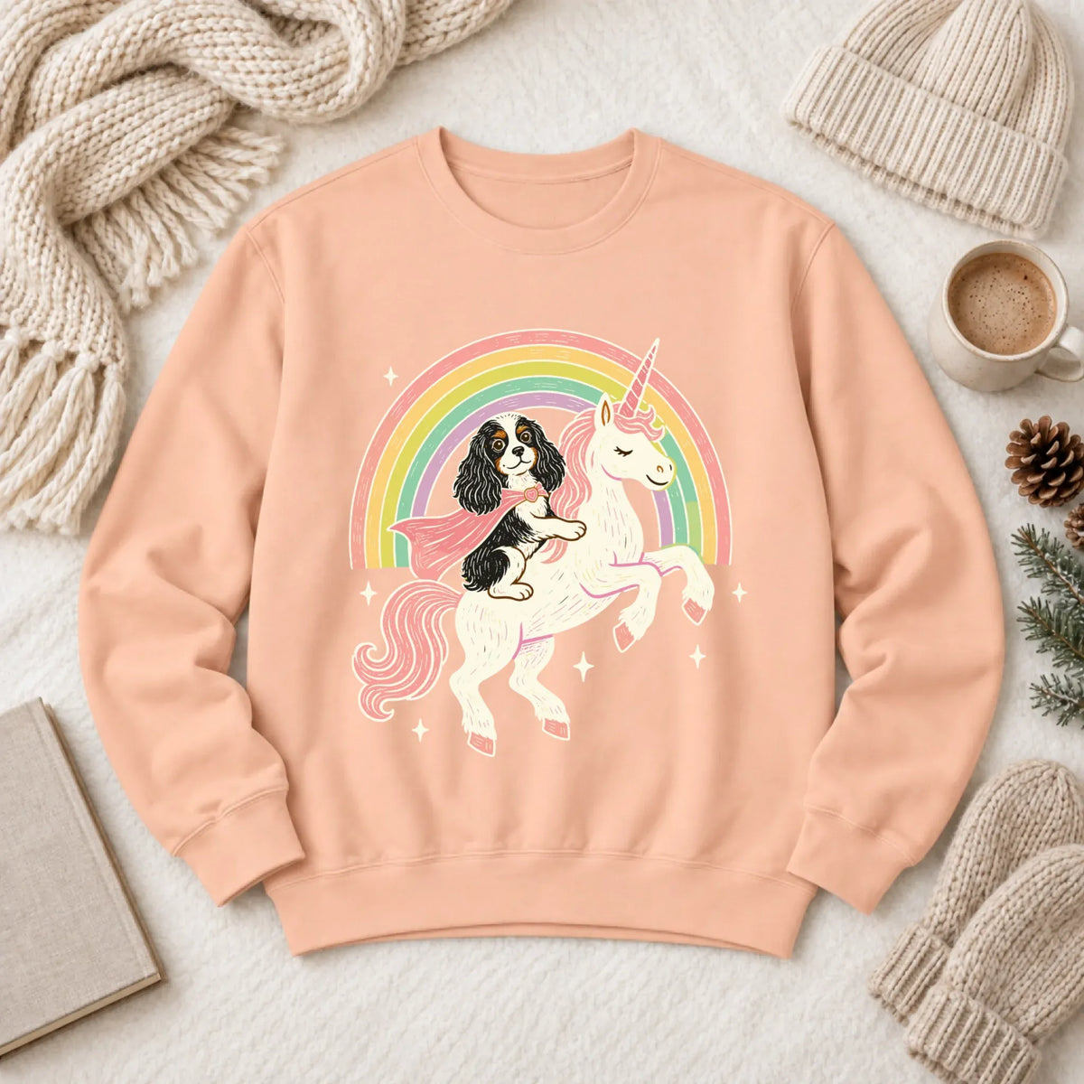 Custom Cavalier Unicorn Rainbow Unisex Sweatshirt Peachy