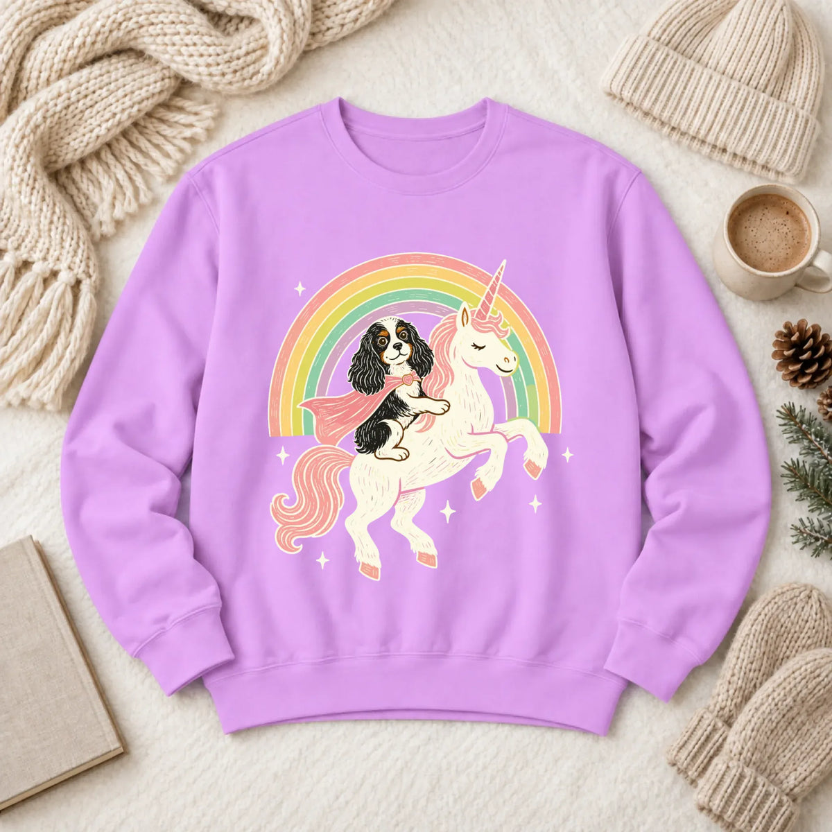 Custom Cavalier Unicorn Rainbow Unisex Sweatshirt Neon Violet