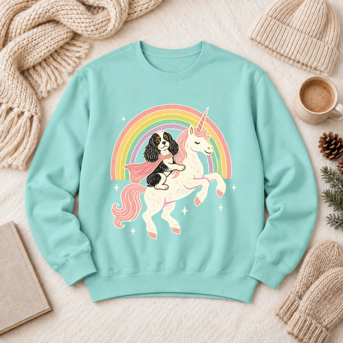 Custom Cavalier Unicorn Rainbow Unisex Sweatshirt Chalky Mint