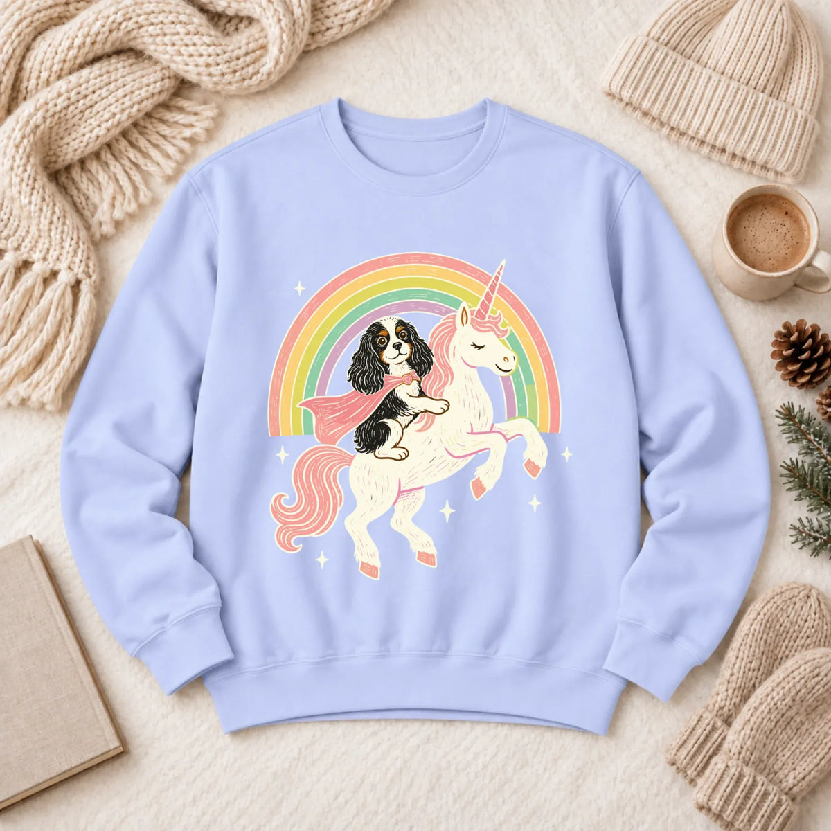 Custom Cavalier Unicorn Rainbow Unisex Sweatshirt Hydrangea