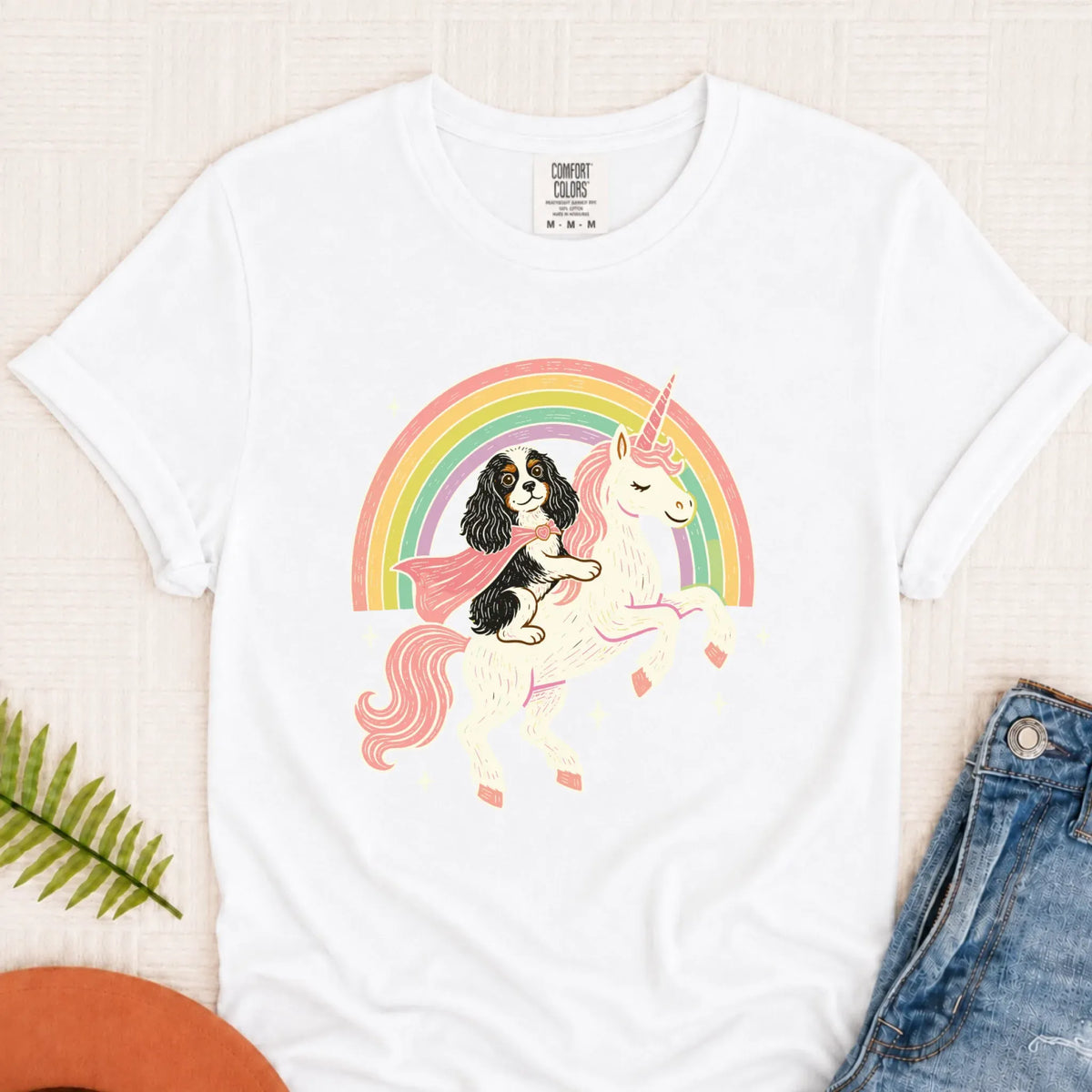 Custom Cavalier Unicorn Rainbow Unisex TShirt White