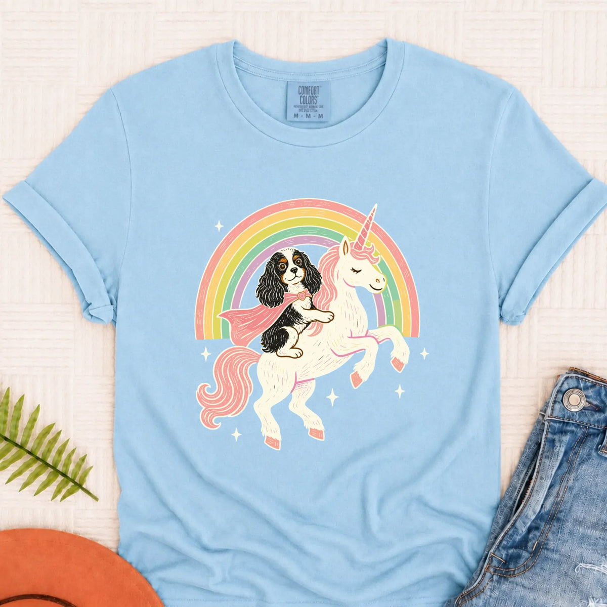 Custom Cavalier Unicorn Rainbow Unisex TShirt Chambray