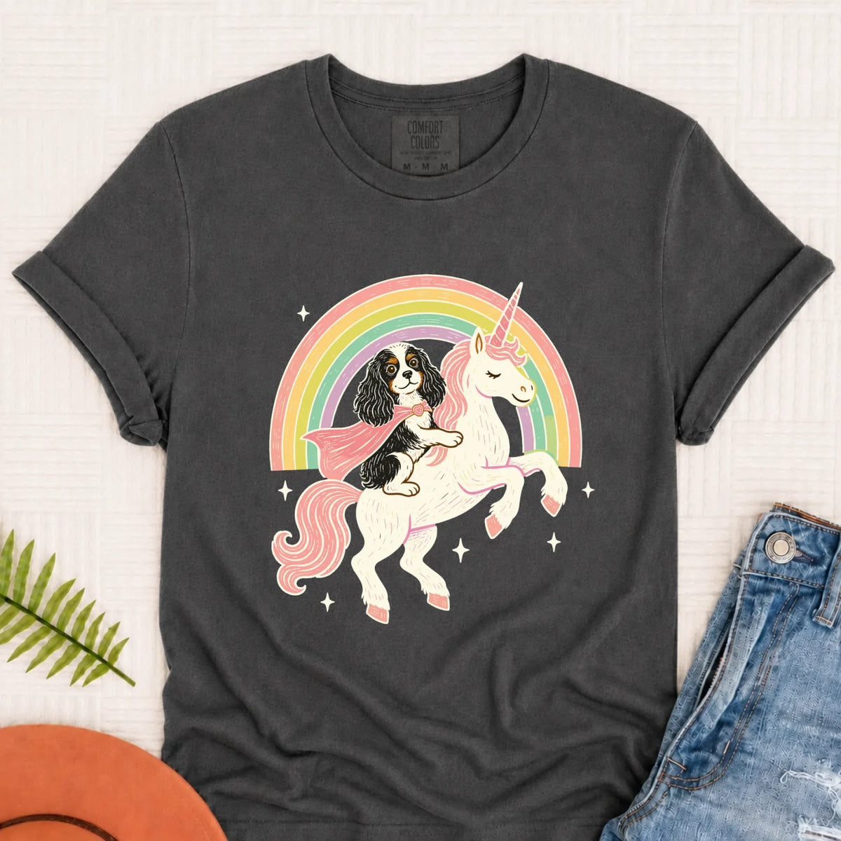 Custom Cavalier Unicorn Rainbow Unisex TShirt Pepper
